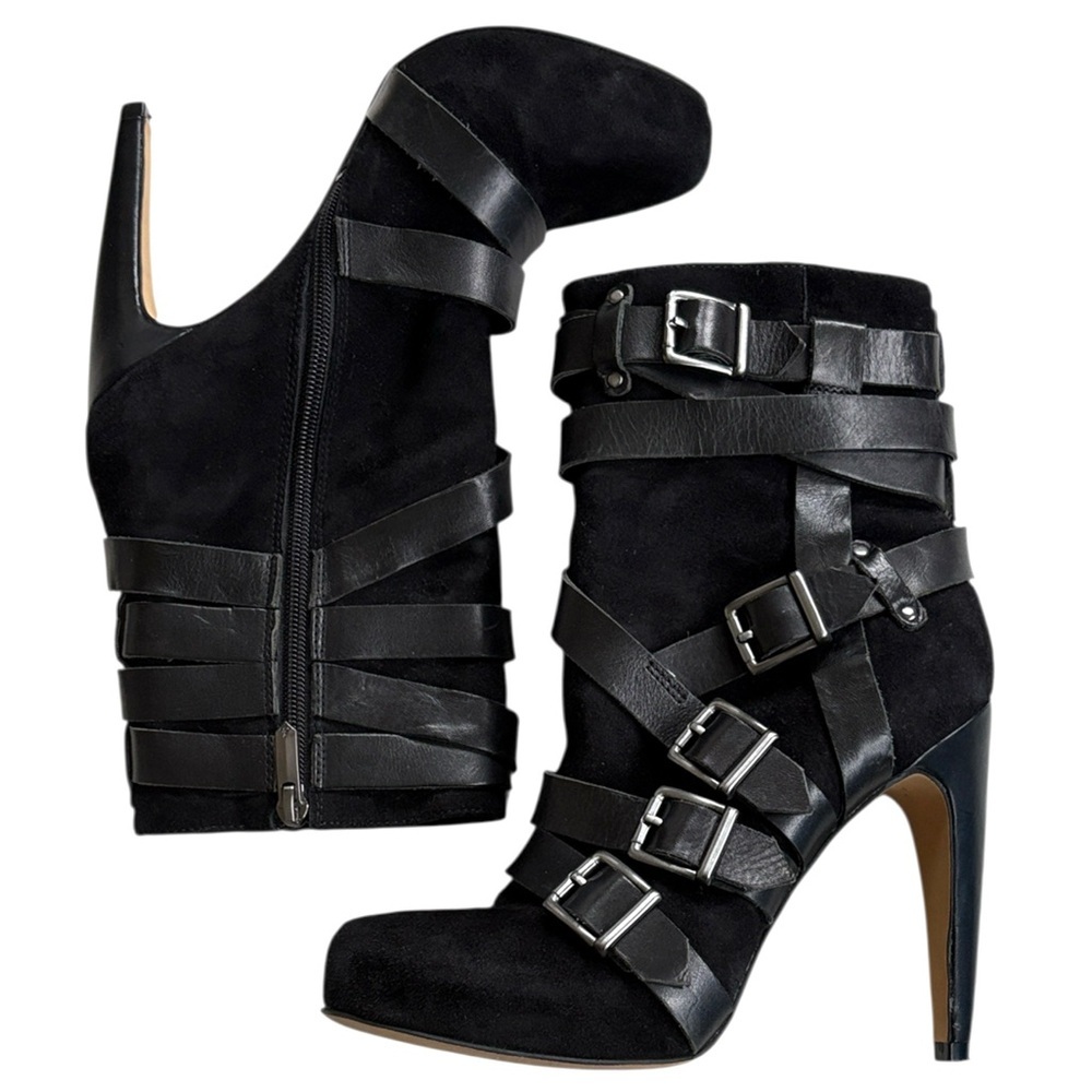 Sam Edelman Black Strappy Buckle Suede Ankle Boots